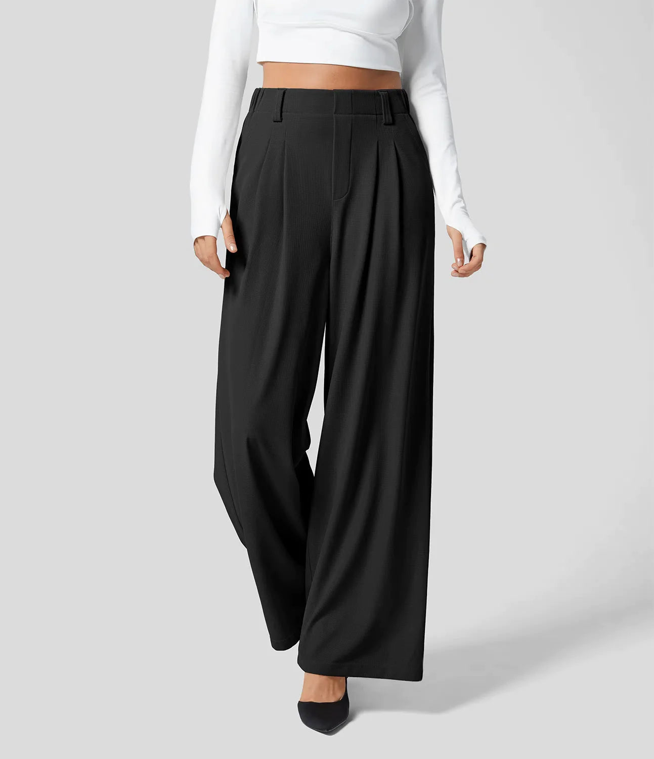 High-waisted Stoffen Broek met Wafflepatroon