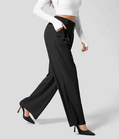 High-waisted Stoffen Broek met Wafflepatroon